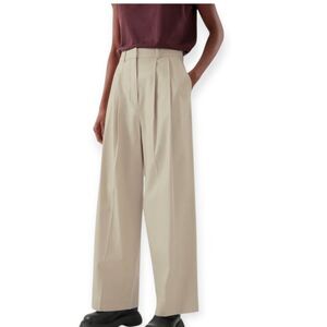 COS 12 New Wide Leg Relaxed Trouser Pleated Front Pants Neutral Beige Minimalist